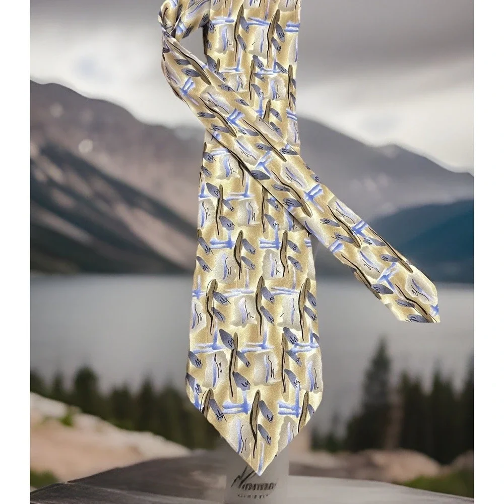 J Garcia Tie Mens One Size Gold Silk California Mission Geometric‎ Art Necktie